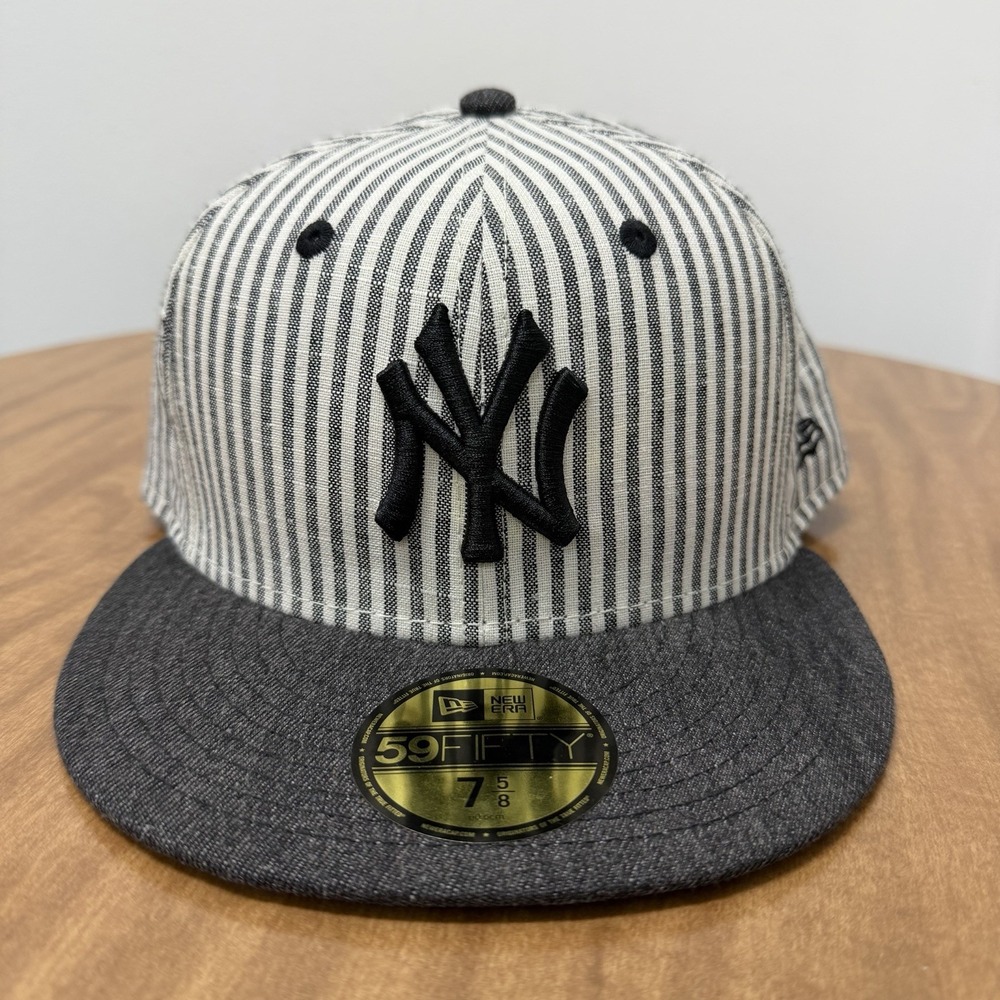 New York Yankees Hat New Era‎ 59FIFTY Striped Seersucker Fitted Size 7 5/8 NWT!